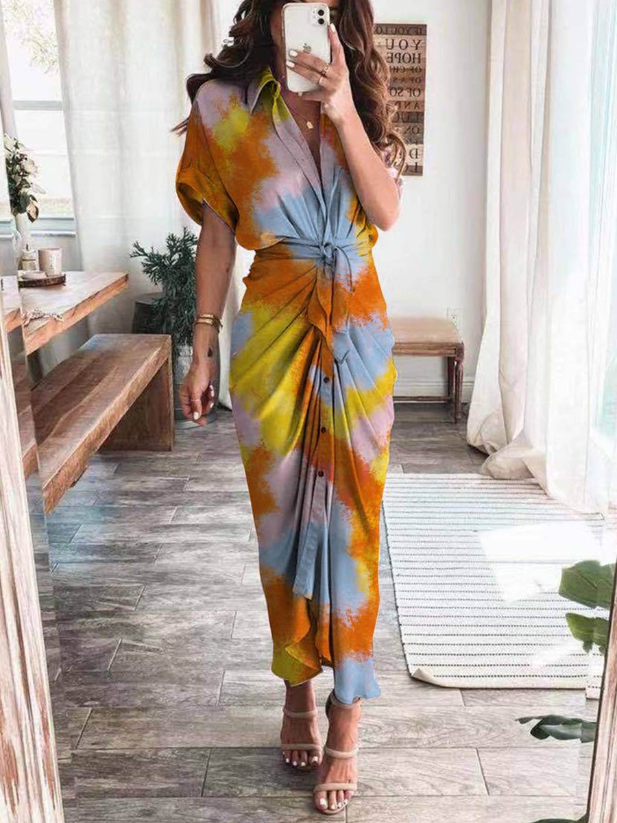 Printed V-neck Shirt Dress