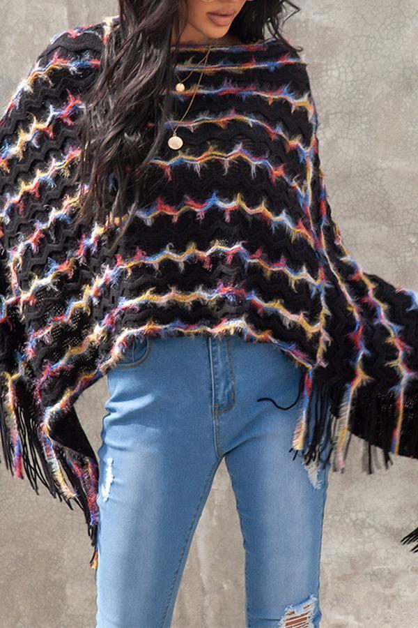 Feminine Plain Baggy Tassels Round Neck Sweater
