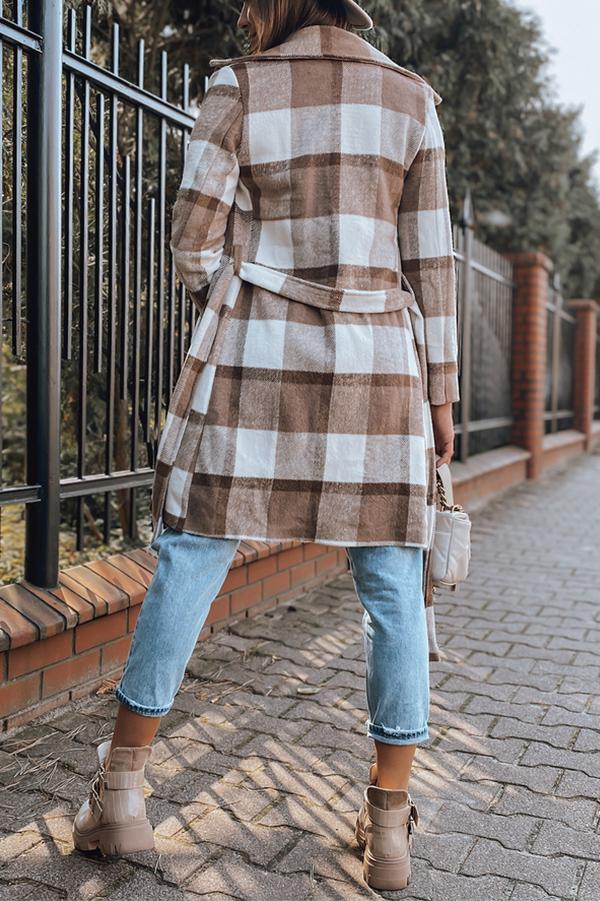 Double Row Button Checked Wool Coat