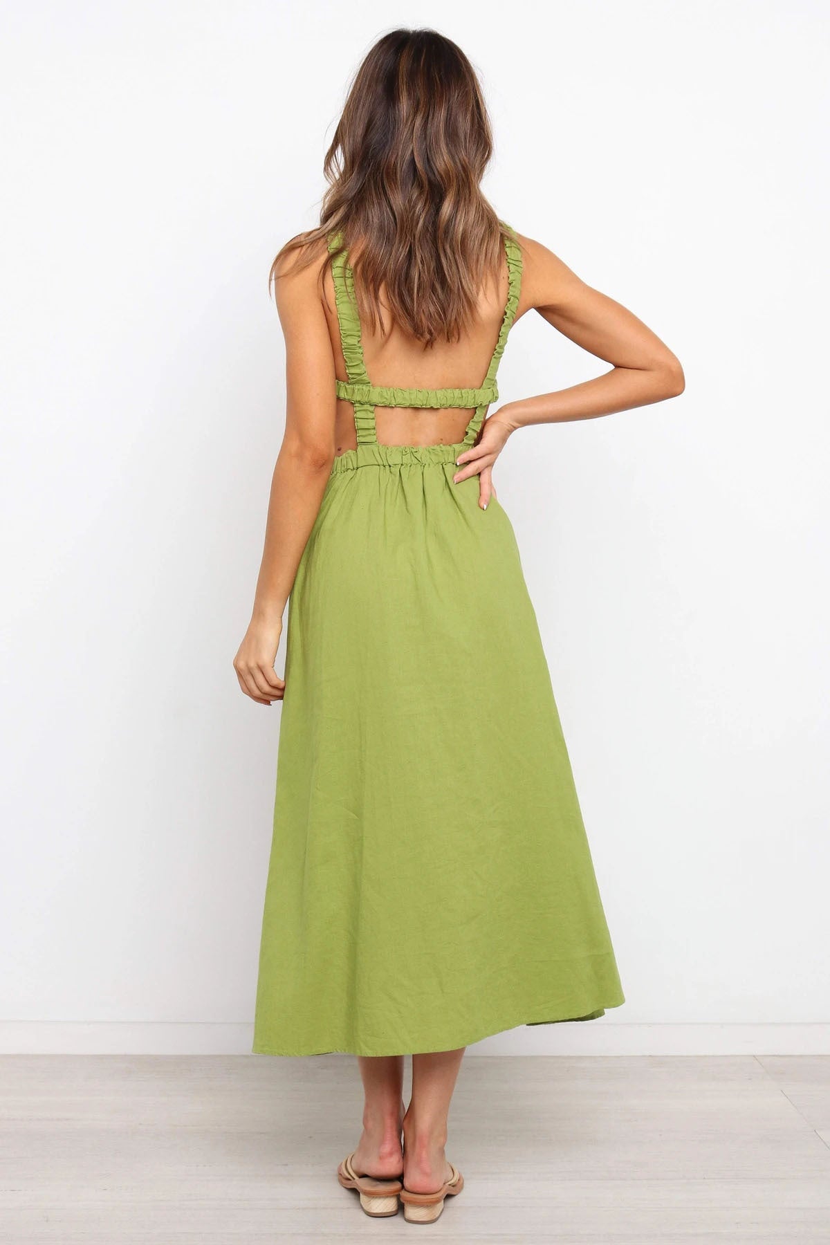 Backless Solid Color Sexy Cotton Linen Dress