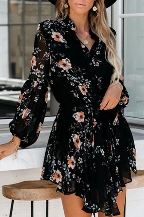 Long Sleeve V-neck Simple Print Dress