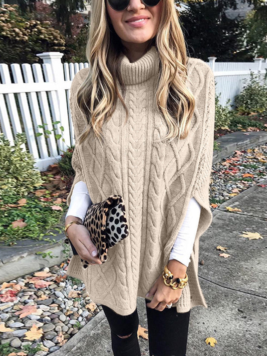 Loose Turtleneck Knit Poncho