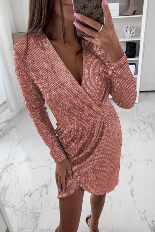 Sequin V-neck Mini Dress