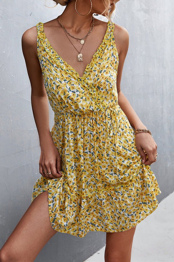 V-neck Ruffled Floral Slip Mini Dress