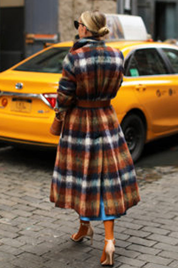 Retro Plaid Lapel Midi Outerwear