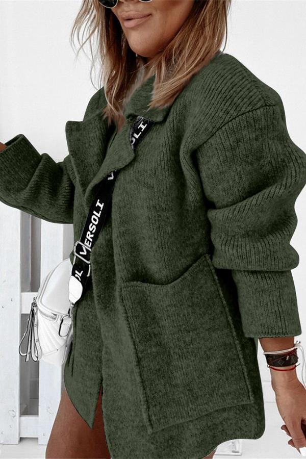 Large Pocket Loose Cardigan Sweater with Suit Collar
