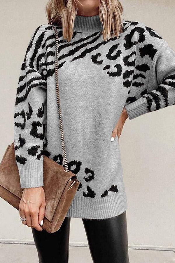 High Neck Leopard Sweater