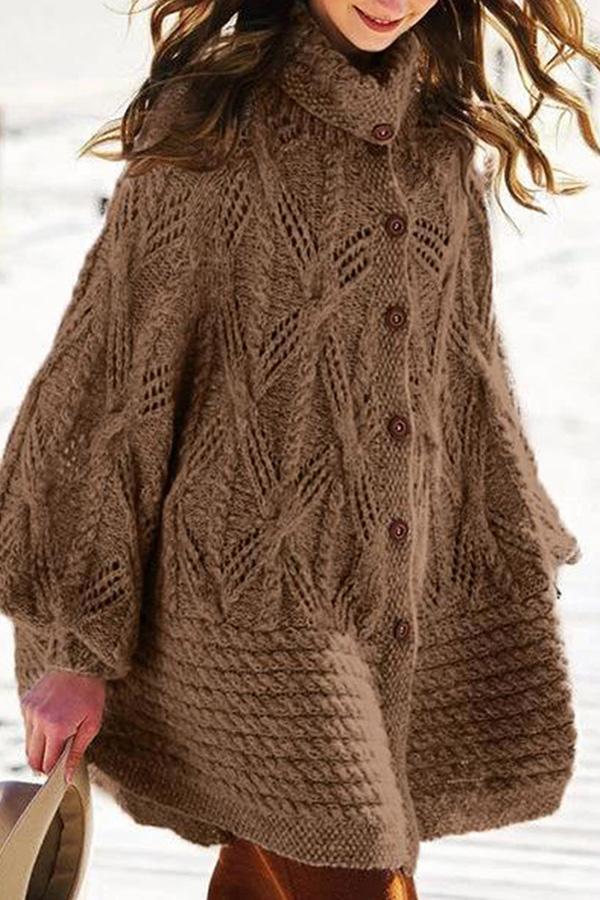Casual High Neck Lantern Sleeve Knit Cape