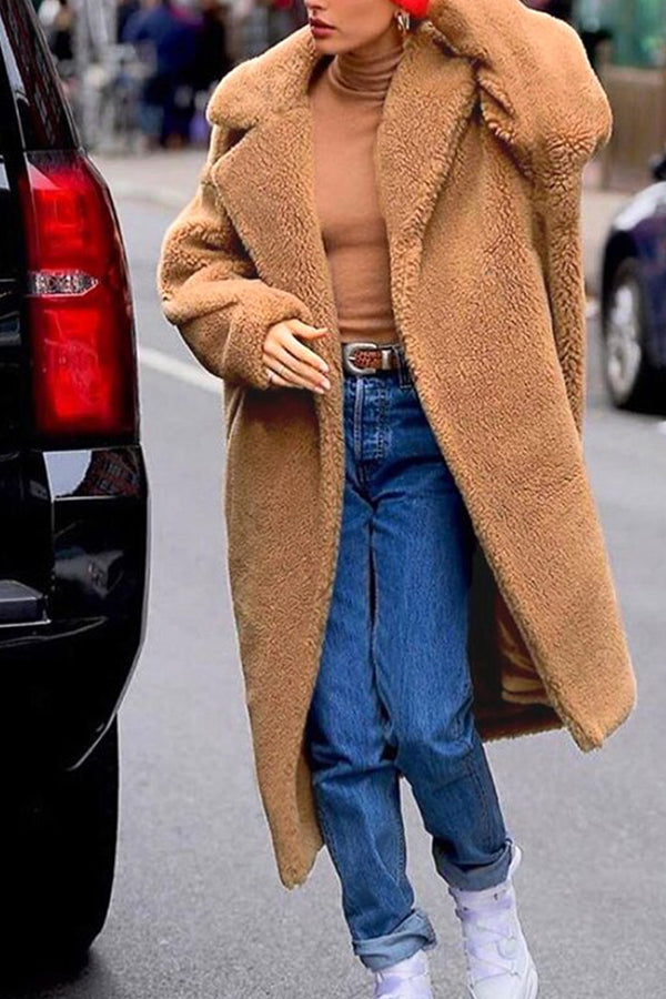 Autumn And Winter Faux Fur Long Solid Color Coat