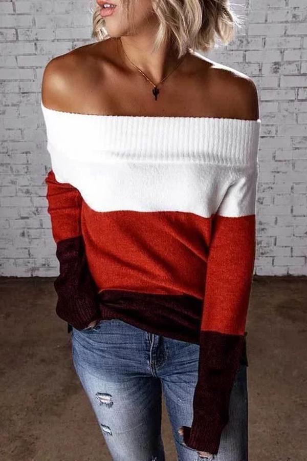 Color Block Off Shoulder Sweater