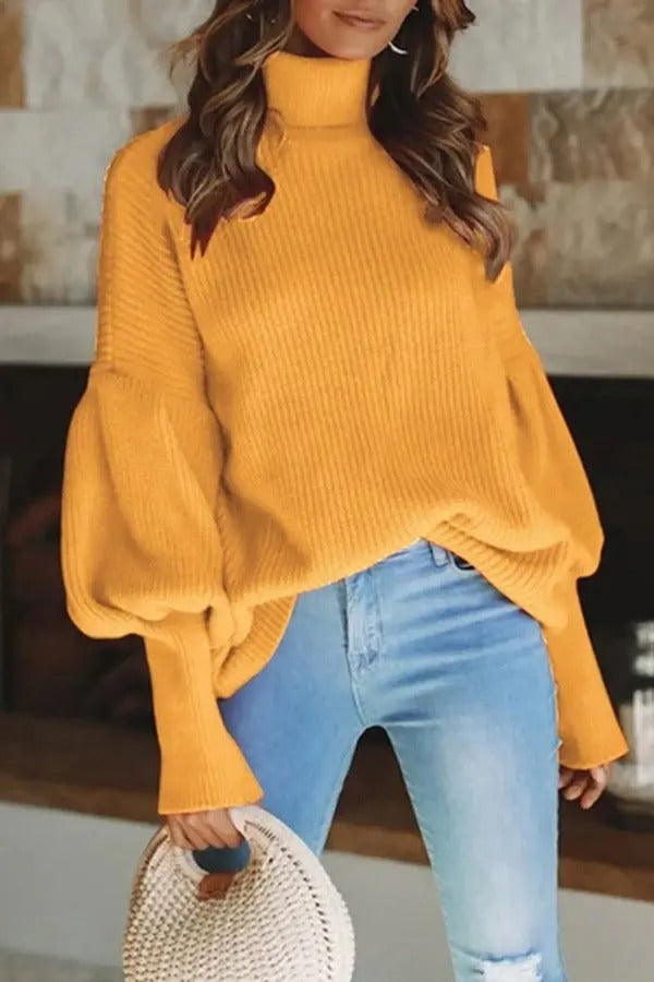 Turtleneck Lantern Sleeve Sweater