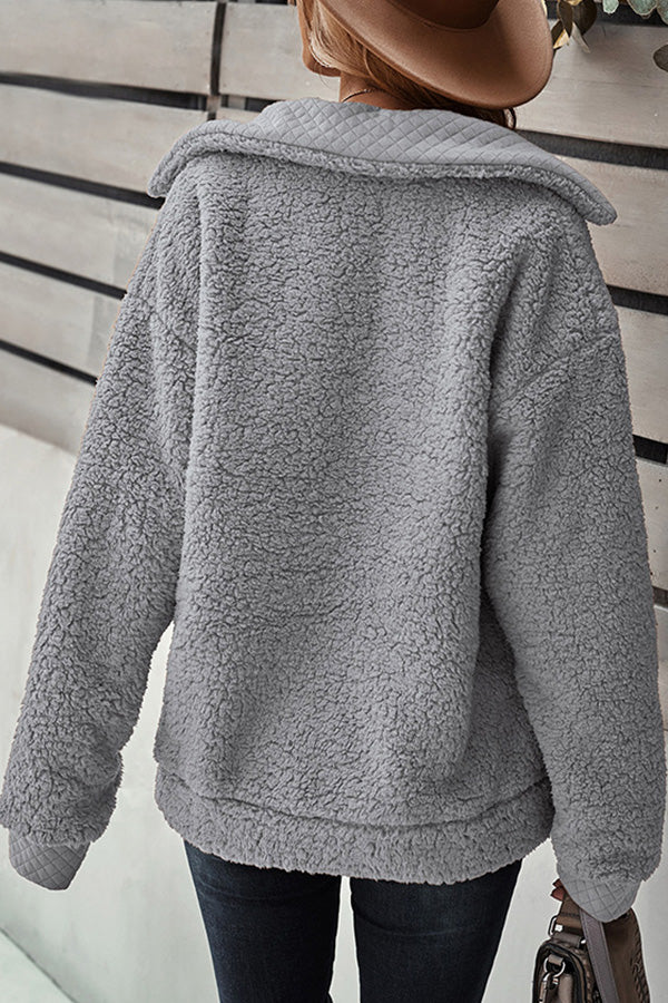 Long Sleeve Pocket Detail Zip Up Teddy Coat