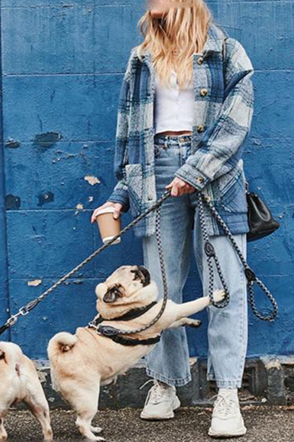 Turn Down Collar Plaid Print Long-sleeve Overcoat