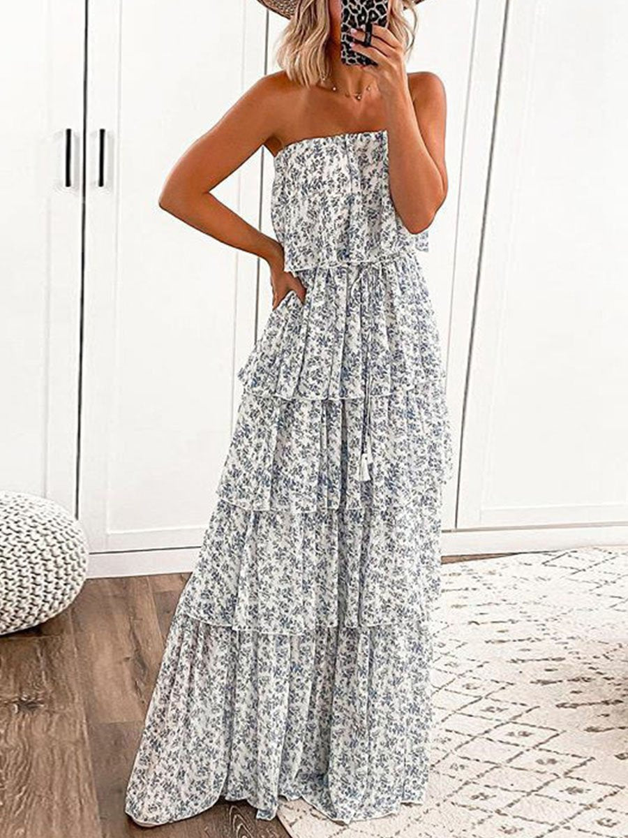 Elegant Bandeau Floral Maxi Dress