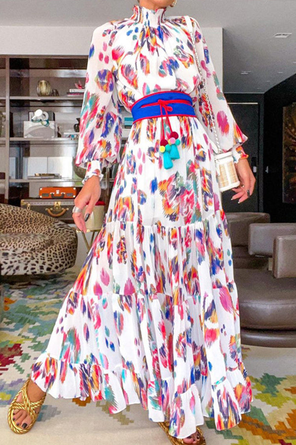 Fashion Long Sleeve Print Maxi Dress