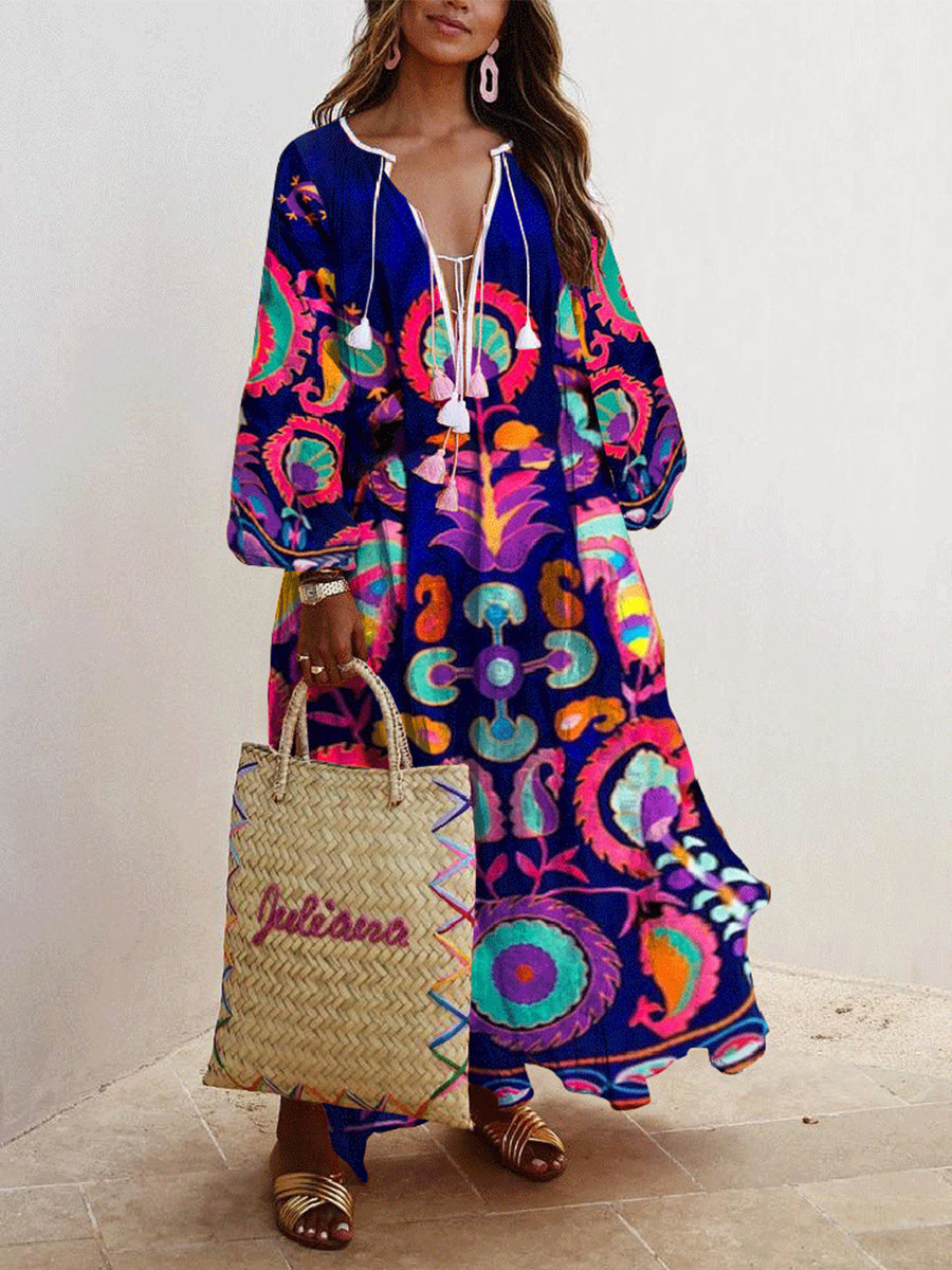 Fashion Printed V-neck Dress