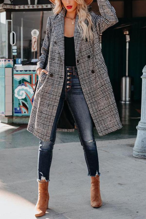 Pocketed Houndstooth Coat