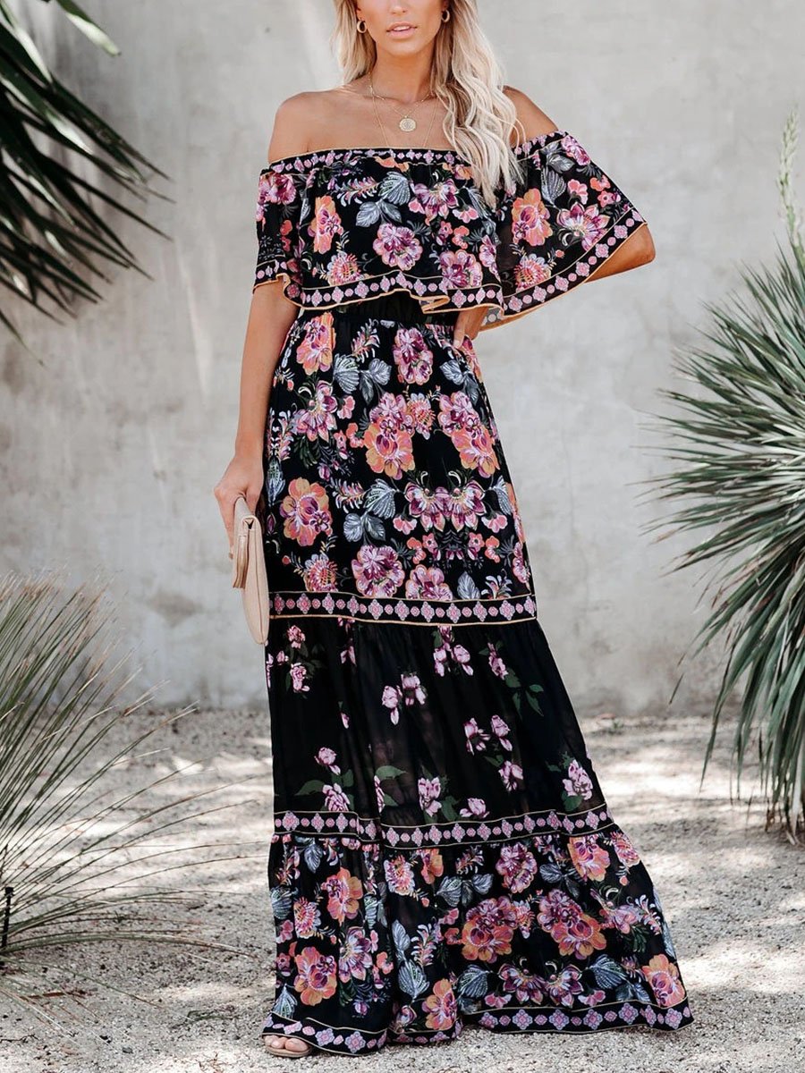 Off Shoulder Floral Maxi Dress