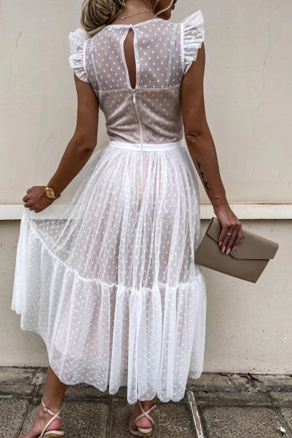 Fashion Solid Color Lace Mesh Panel Dress