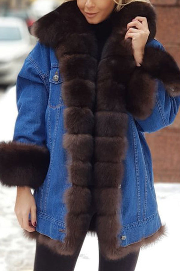 Thick Faux Fur Denim Coat
