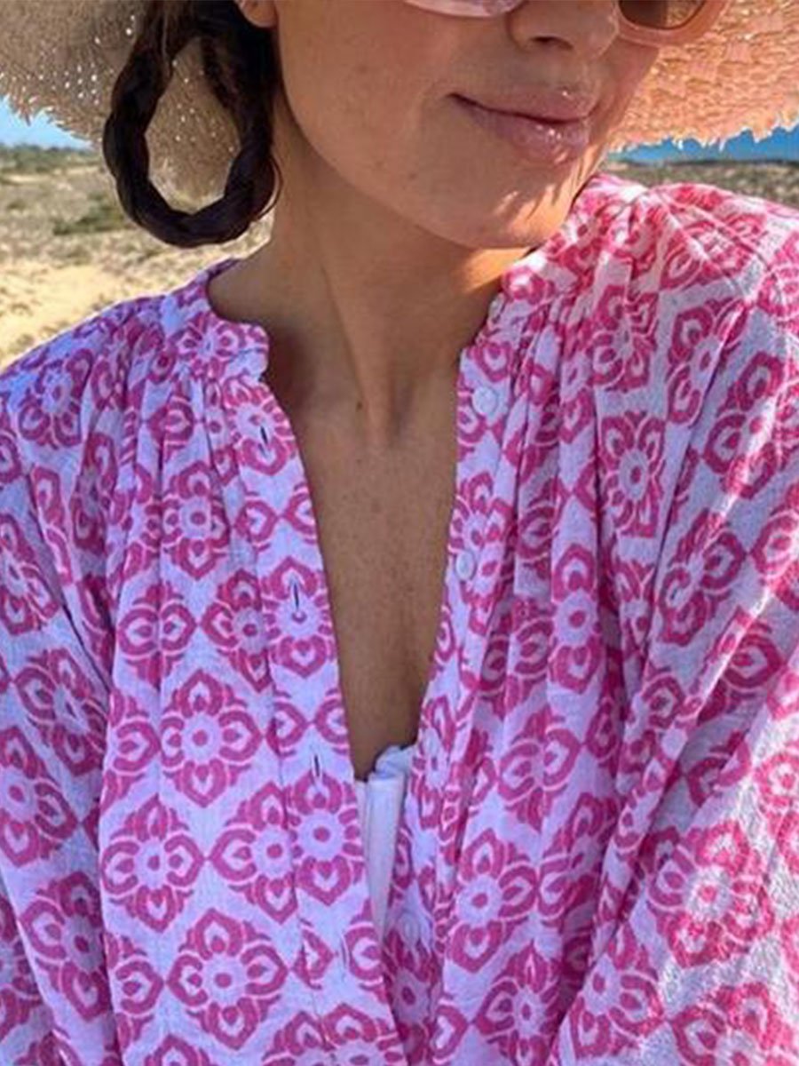 Boho Print V-neck Loose Fit Beach Dress