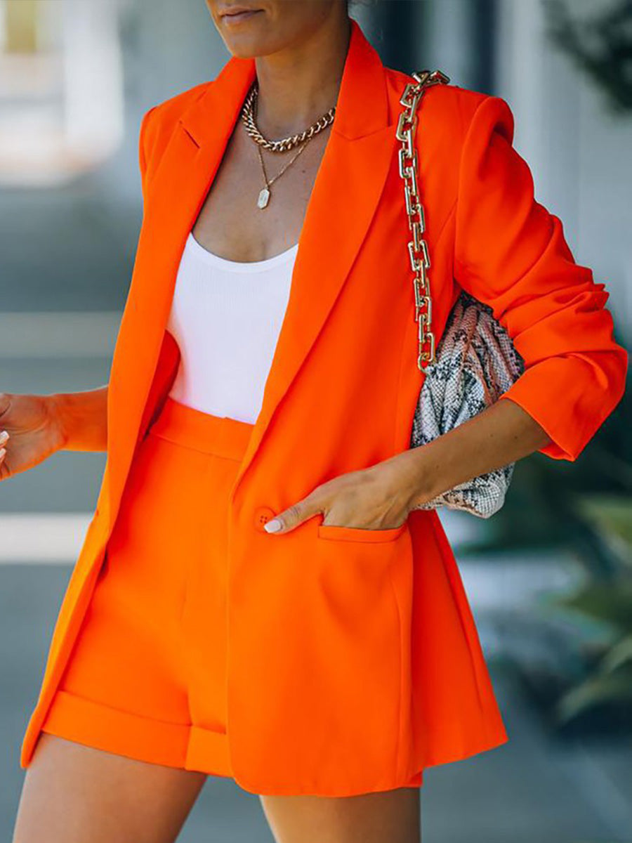 Solid Color Lapel Suit Shorts Suit