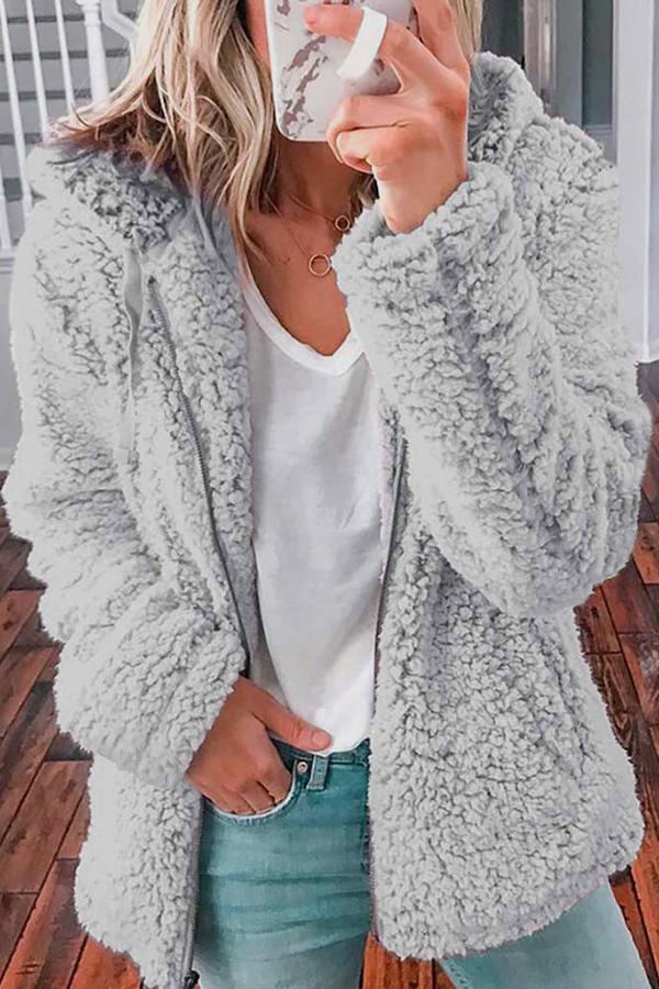 Fluffy Solid Color Baggy Coat