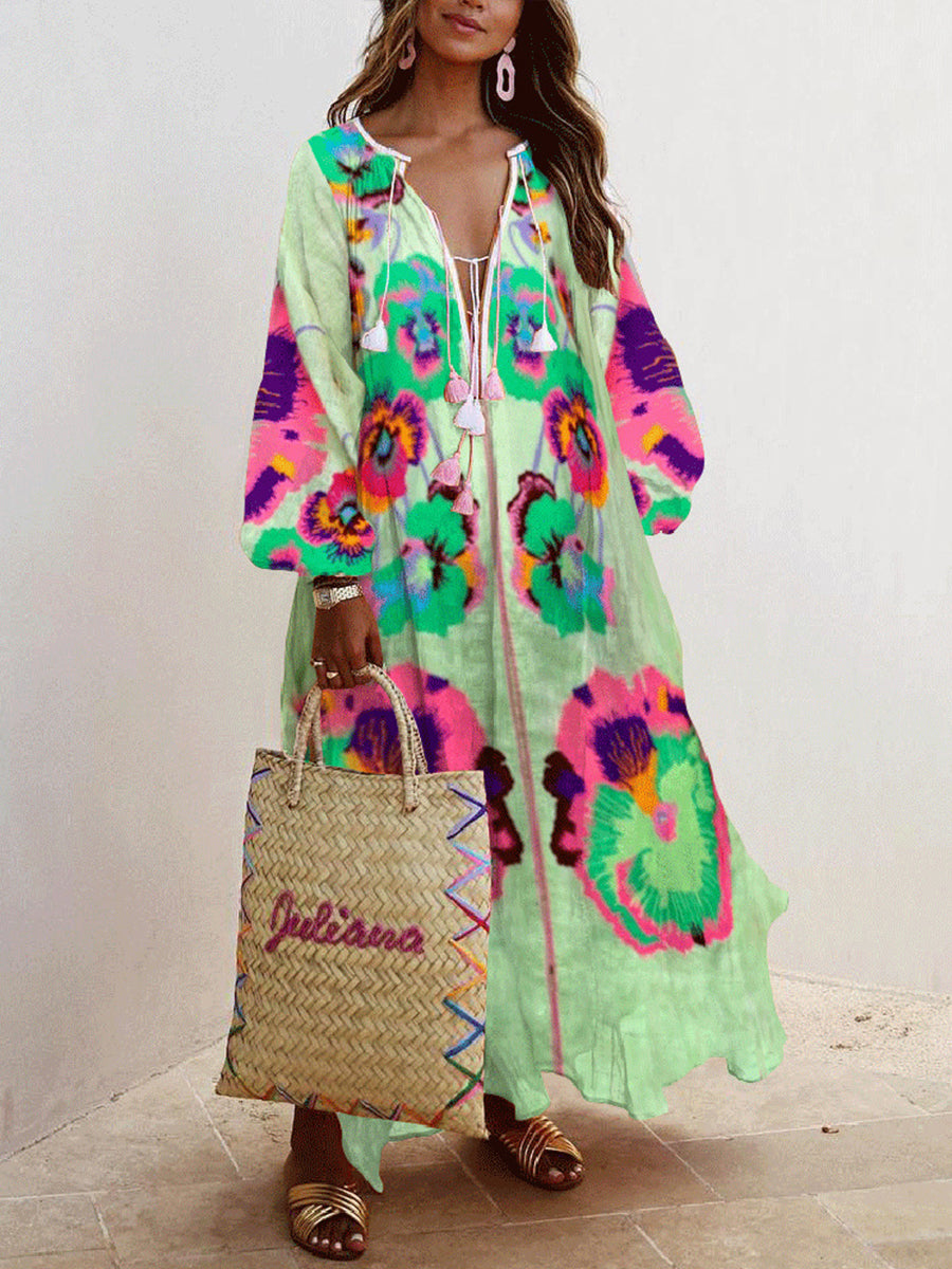 Fashion Printed V-neck Dress
