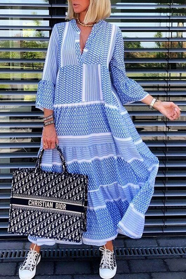 Vacation V-neck Print Dress
