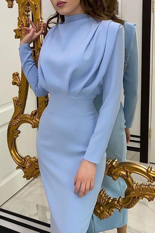 Fashiona Elegant Waist Solid Color Long-sleeved Dress