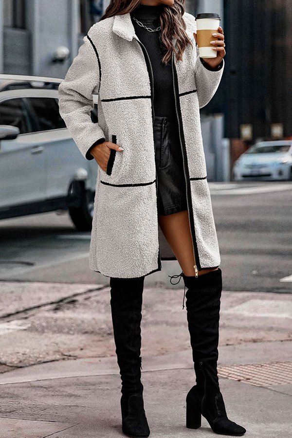Synthetic Leather Joint Teddy Jacket