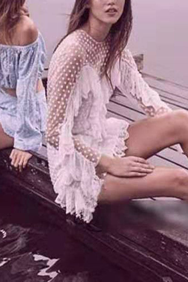 Star Cutout Lace Ruffle Dress
