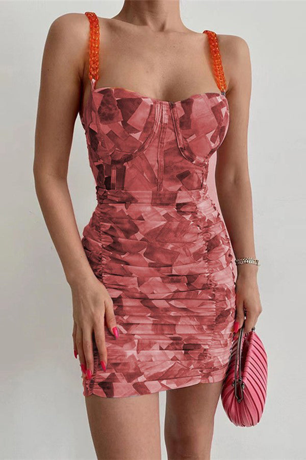 Slingback Print Slim-Pack Hip Mini Dress