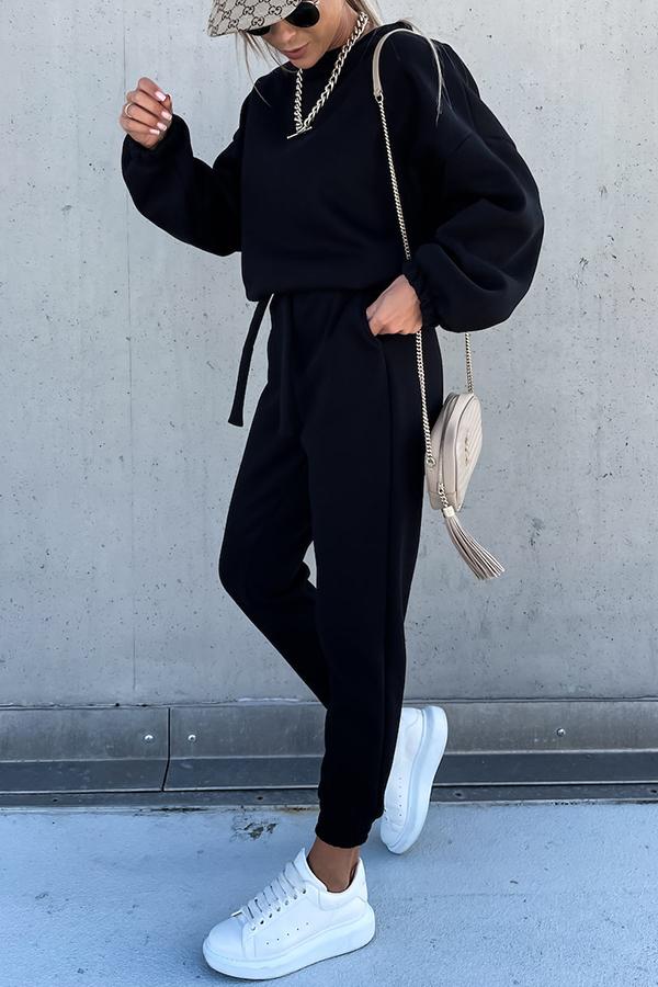 Sporty Style Solid Color Pants Suit