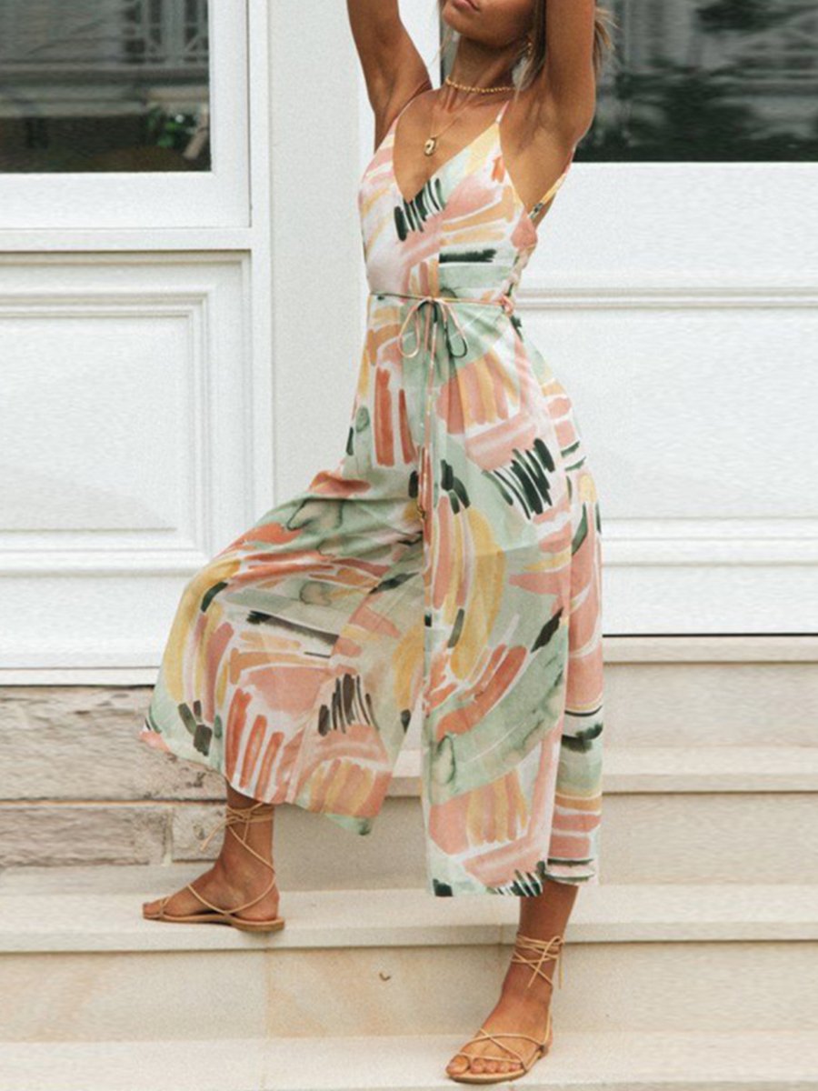 Printed Open Back Sexy Jumpsuit