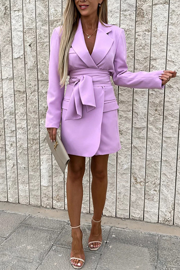 Loose Multicolor Suit Collar Dress