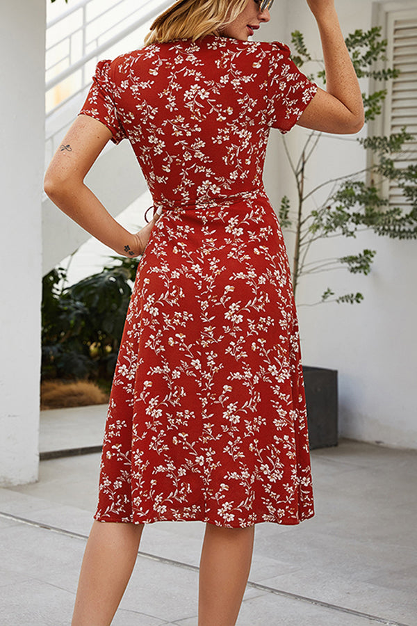 Bandage Slim Chiffon Floral Dress