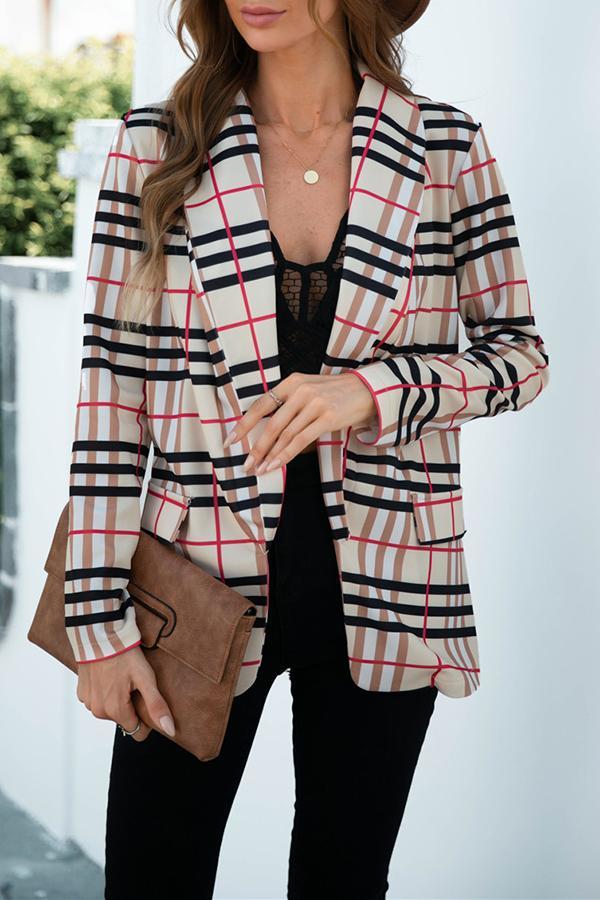 Lapel Striped Plaid Blazer