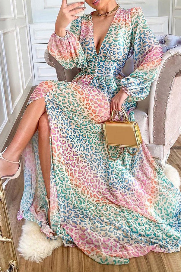 Colorful leopard print casual dress