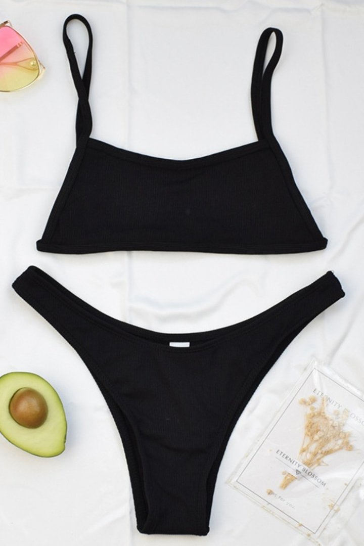 Bandeau High Cut Solid Bikini Set (4 Colors)