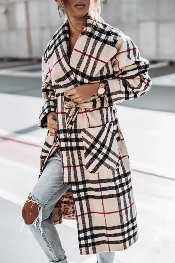 Warm Plaid Woolen Long Coat