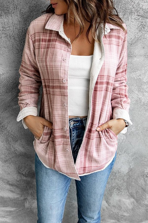 Reversible Corduroy Plaid Button Down Jacket