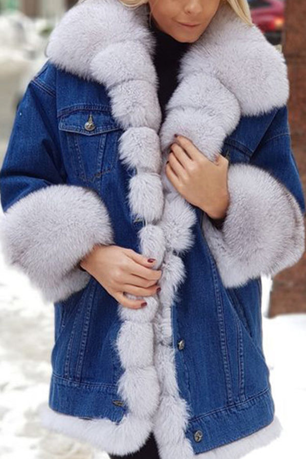 Thick Faux Fur Denim Coat
