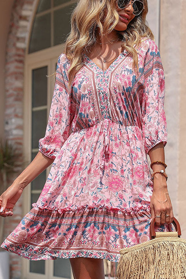 Women's Bohemian Half Sleeve Floral Dress