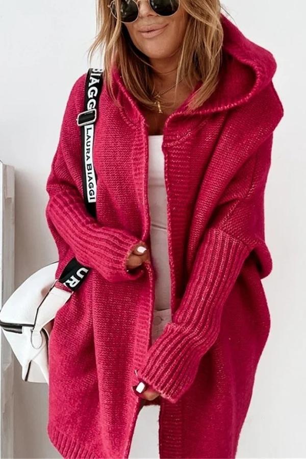 Solid Hooded Casual Cardigan