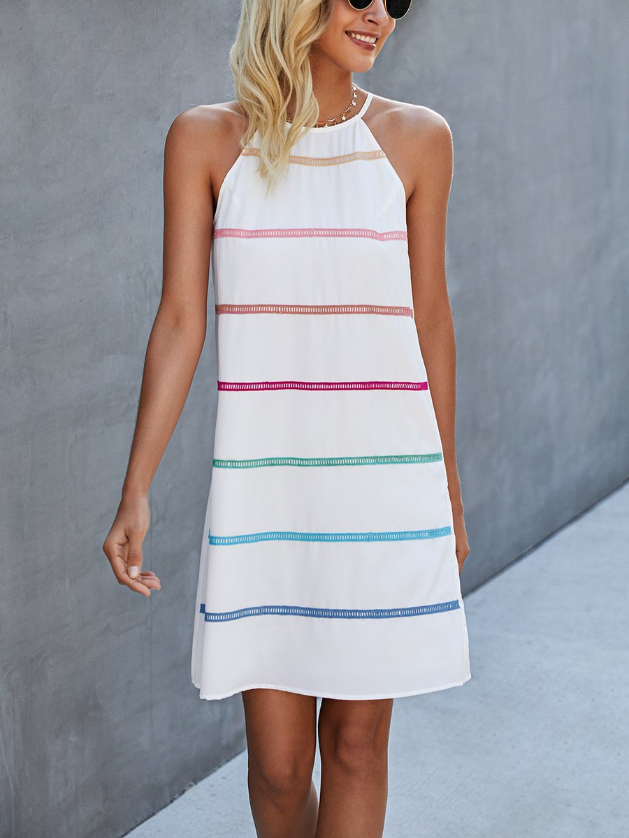 Halter Neck Sleeveless Striped Mini Dress