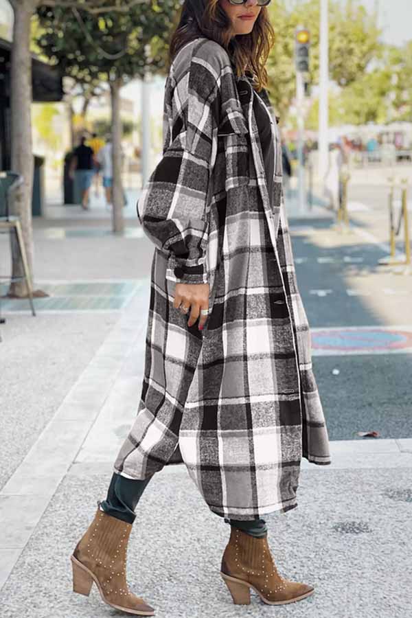 Lapel Plaid Coat Tops