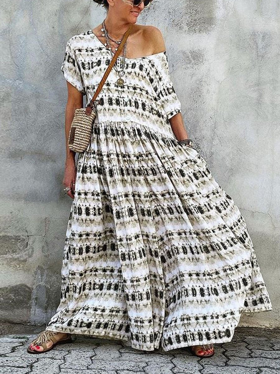 Boho Print Loose-fit Maxi Vacation Dress