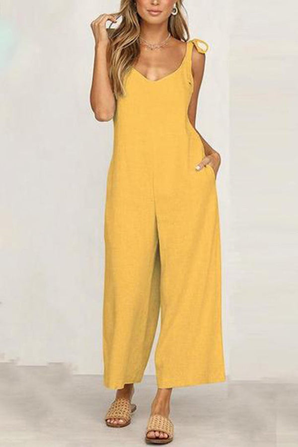 Sraps V-neck Solid Cropped Pants Jumpsuit