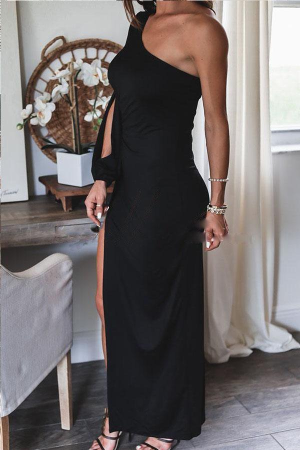 Chic on The Scene One Shoulder Side Slit Maxi Dress